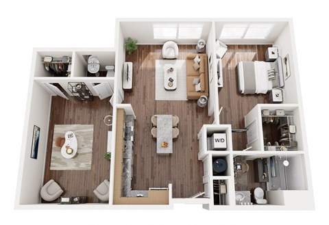 Floor plan for 1 bed, 1.5 baths, 1014 sqft